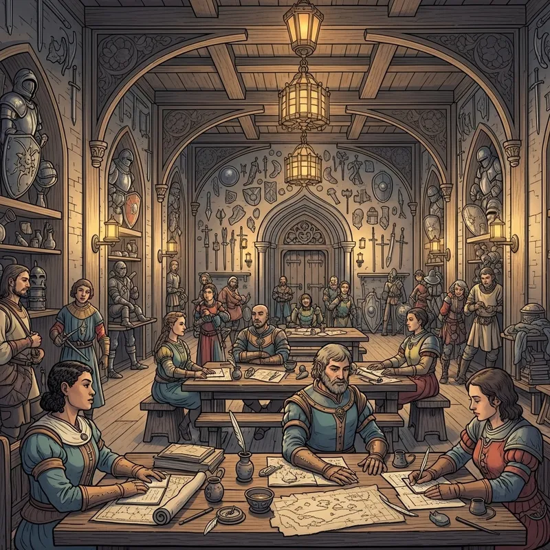 Intricate Adventurer's Guild Hall Art | Da Vinci Style Sketch