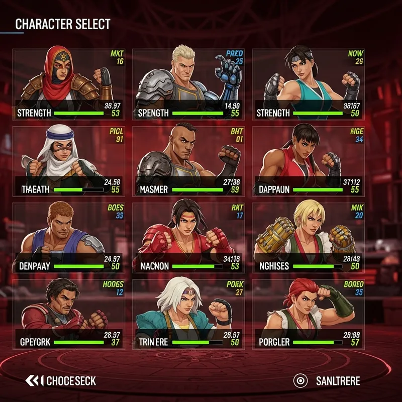 Character Selection Screen for Fighting Game | Diverse Avatars