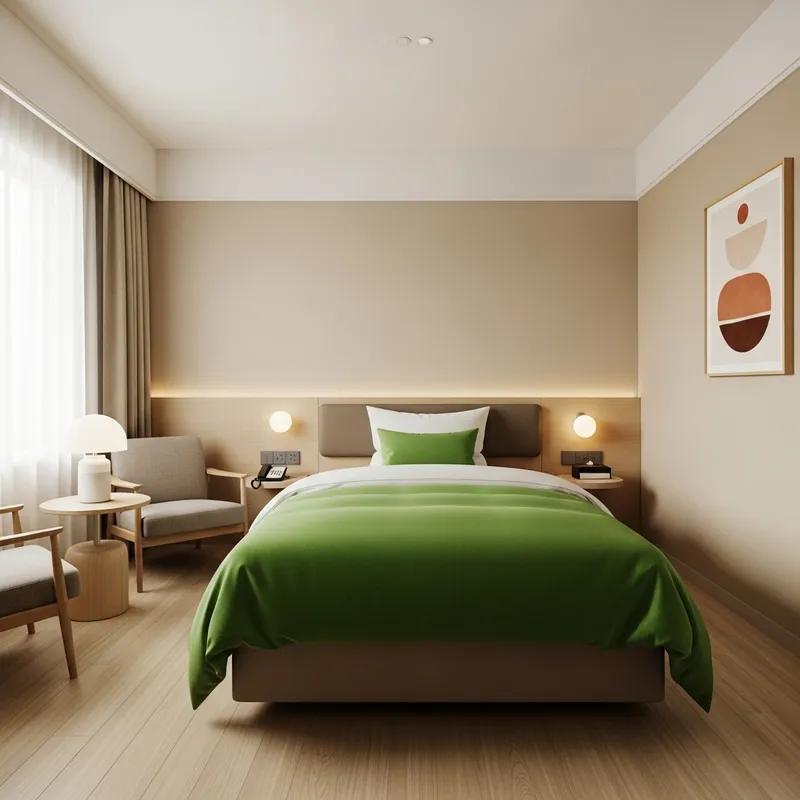 Cozy Green Hotel Room with Single Bed, 4K
