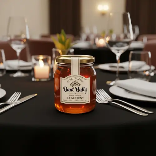 Elegant Jar of Honey on Fancy Restaurant Table