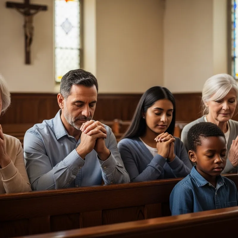 Multigenerational Multiethnic Christians Praying Scene