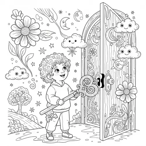 Whimsical Black and White Coloring Page Illustration