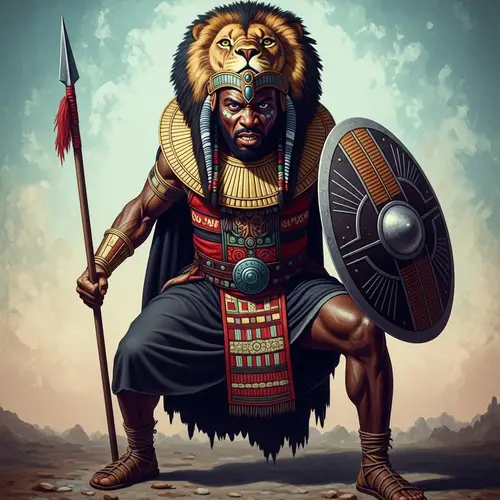 Afrofuturism Warrior: Intense Gaze and Vibrant Colors