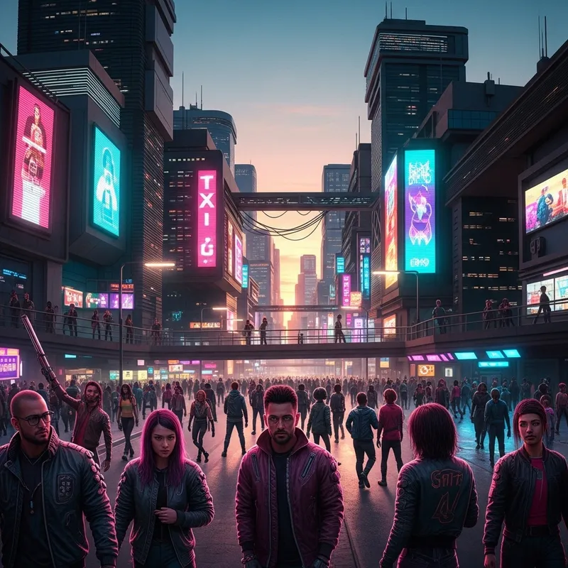 Dystopian Cyberpunk Cityscape at Sunset Dystopian Cyberpunk Cityscape at Sunset