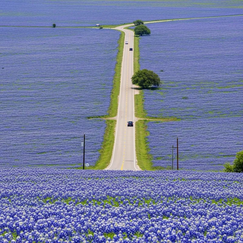 Beautiful Bluebonnet Field with Country Road