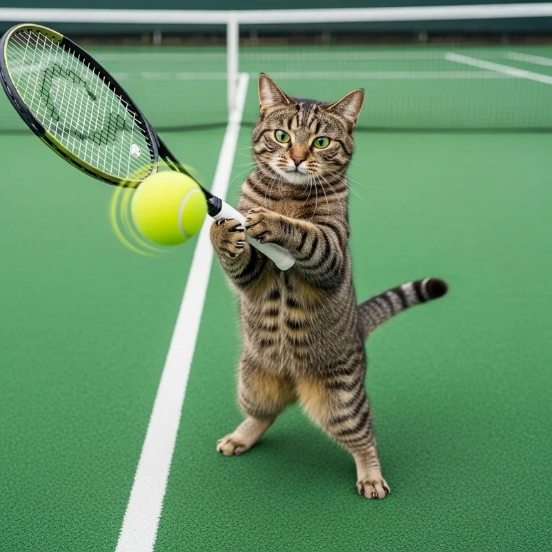 Playful Cat Playing Tennis - Agility and Skill Displayed