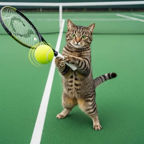 Playful Cat Playing Tennis - Agility and Skill Displayed