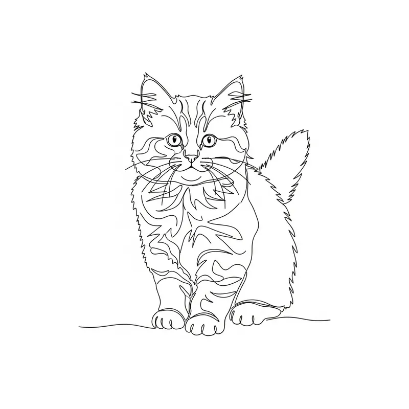 Minimalist Siberian Kitten Illustration in Black Line Art