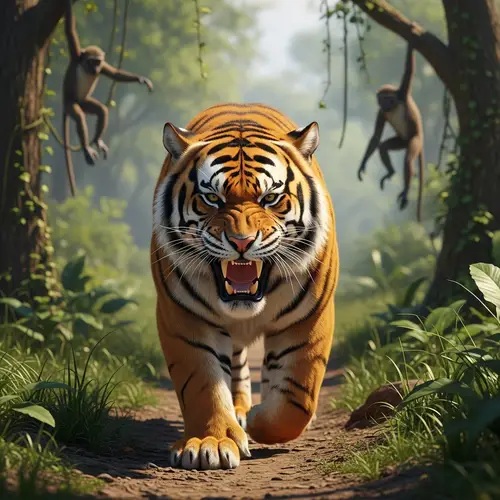 Ferocious Ginger Tiger in Wild Jungle | Realistic Photography