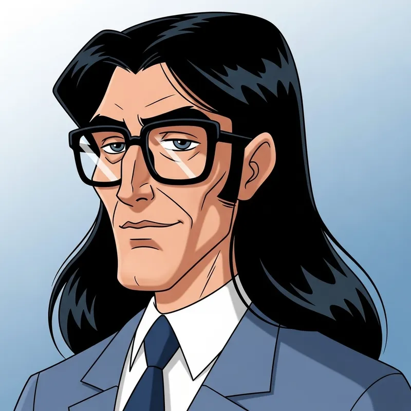 Cartoon Character with Prominent Cheekbones, Angular Face, and Large Glasses Cartoon Character with Prominent Cheekbones, Angular Face, and Large Glasses