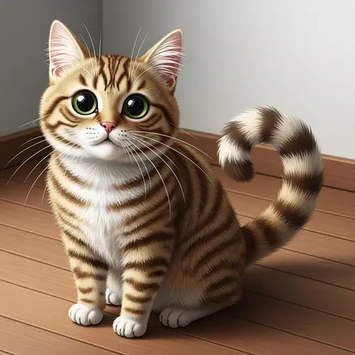 Whimsical Cat Drawing - Fuzzy and Striped Cat Sitting Curiously