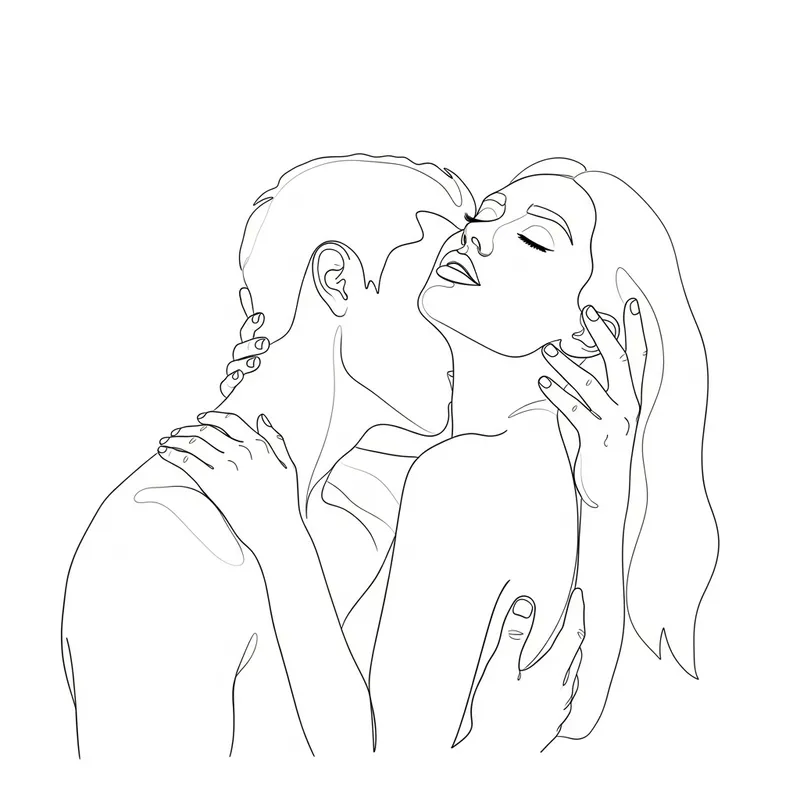 Elegant Line Art of Intimate Foreplay Moments