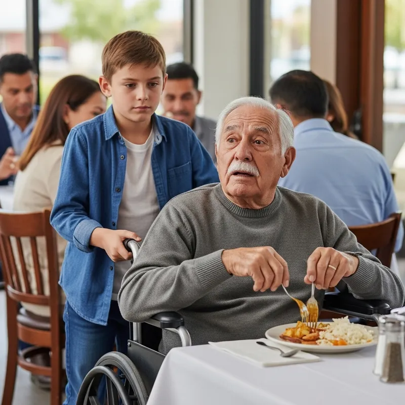 Father-Son Restaurant Outing: Emotional Scene Unfolds
