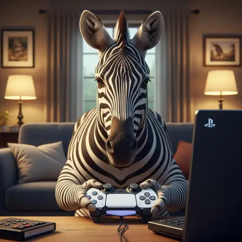 Zebra Playing on PlayStation 5 - Gaming Zebra Image
