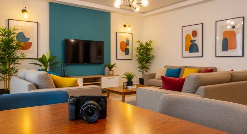 Black Camera in Stylish Living Room
