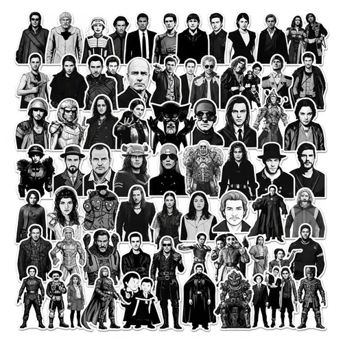 Black and White Printable Stickers of 21st Century Film Characters