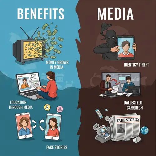 Media Benefits and Risks Illustrated Poster