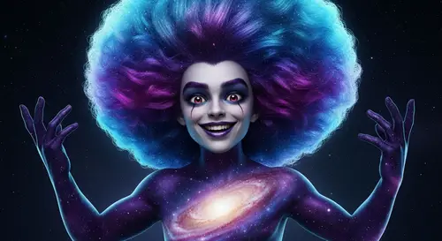 Galaxy-Themed Young Villain with Blue & Purple Hair