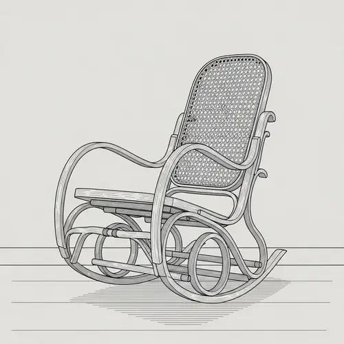 Elegant Traditional Wooden Rocking Chair in Line Art Style