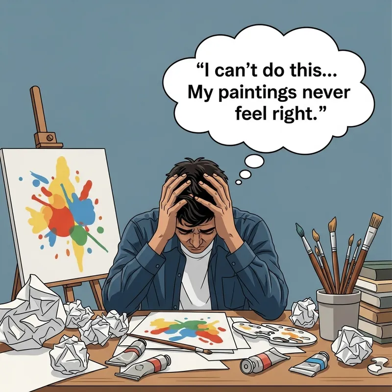 Frustrated Artist at Cluttered Desk | Feeling Lost with Art