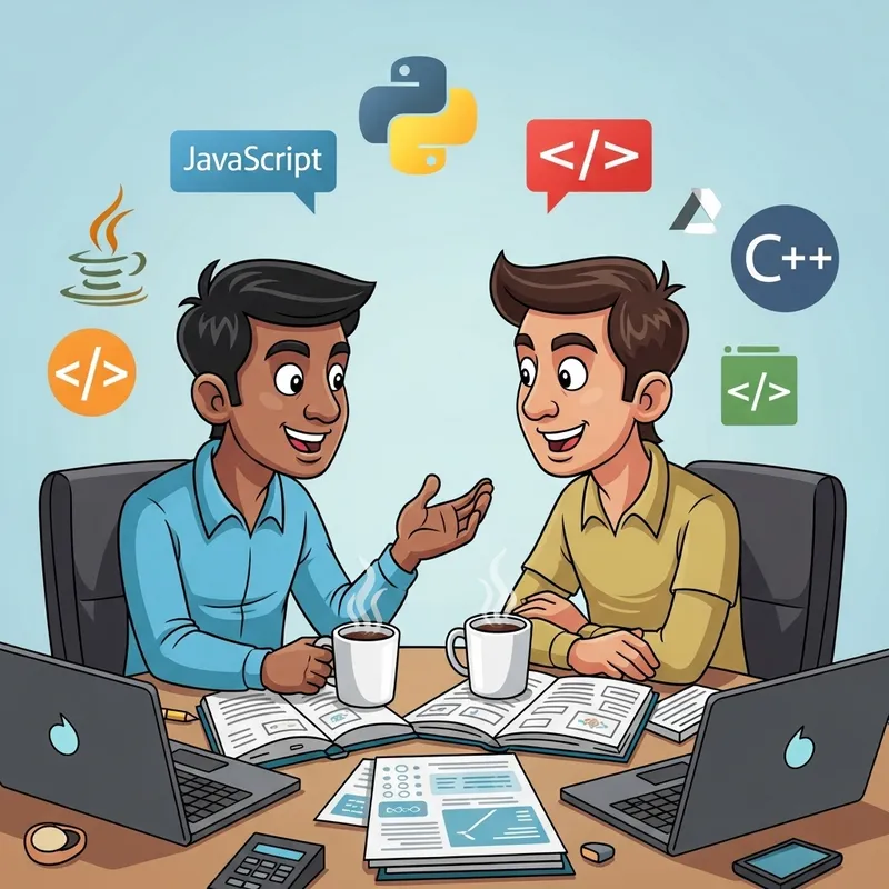 Humorous Cartoon of Software Developers Discussing Code