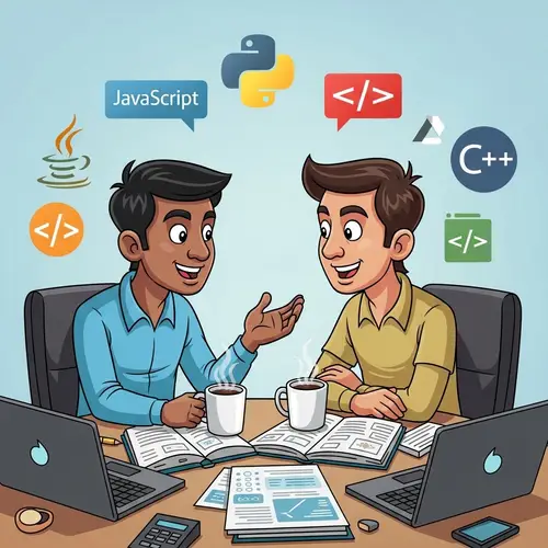 Humorous Cartoon of Software Developers Discussing Code