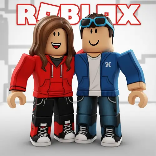 Roblox Duo in Vibrant Red and Cool Blue Outfits