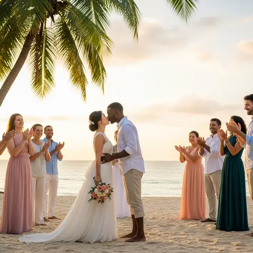 Beautiful Beach Wedding at Sunset: Multicultural Celebration