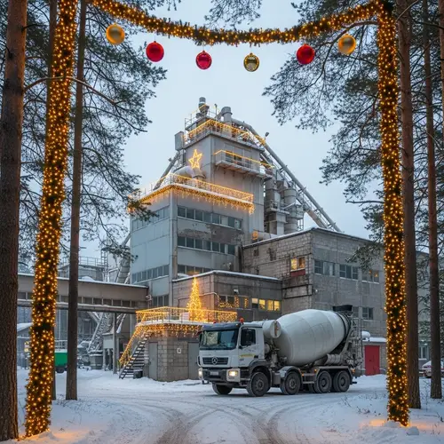 Winter Concrete Factory Celebrating New Year | Industrial Holiday Cheer
