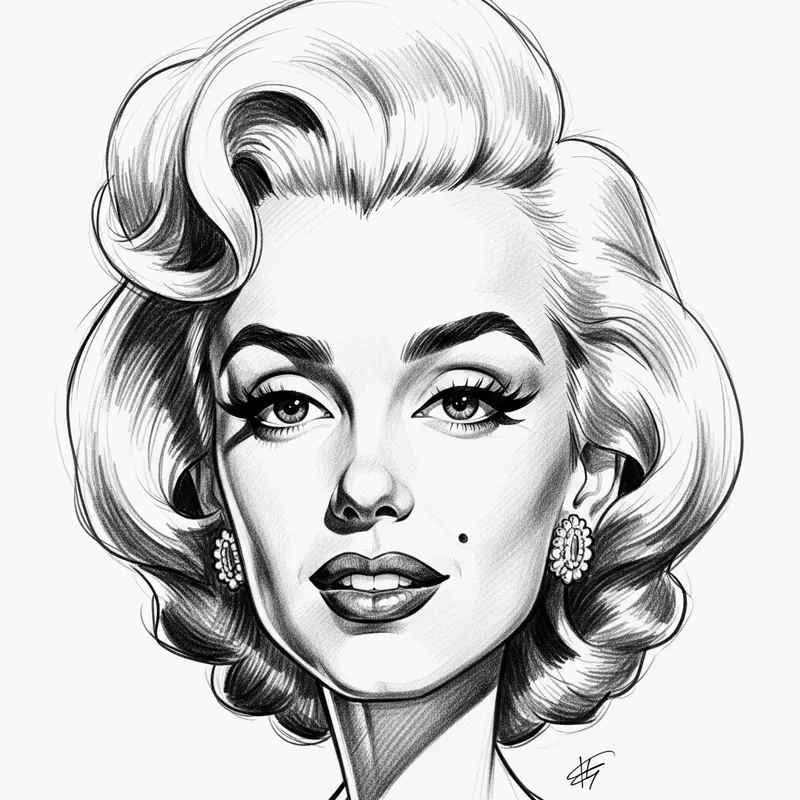 Marilyn Monroe Caricature: Expressive Detailed Sketch Marilyn Monroe Caricature: Expressive Detailed Sketch