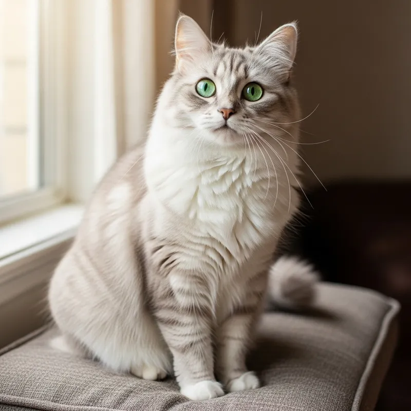 Elegant Fluffy Domestic Cat on Plush Cushion