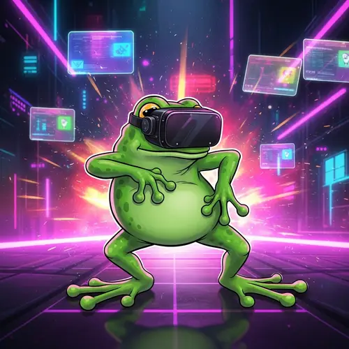 Neon Green Frog Meme in Cyberpunk VR World | Pop Art Style