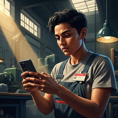 Plant Worker in Factory Setting: Gritty Digital Painting Style