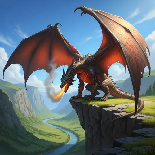 Majestic Dragon Perched on Cliff | Mythical Scene