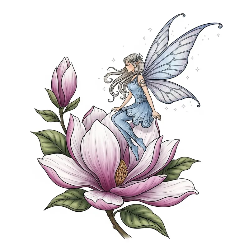 Fairy Tattoo Design on Flower | Enchanting & Delicate Artwork
