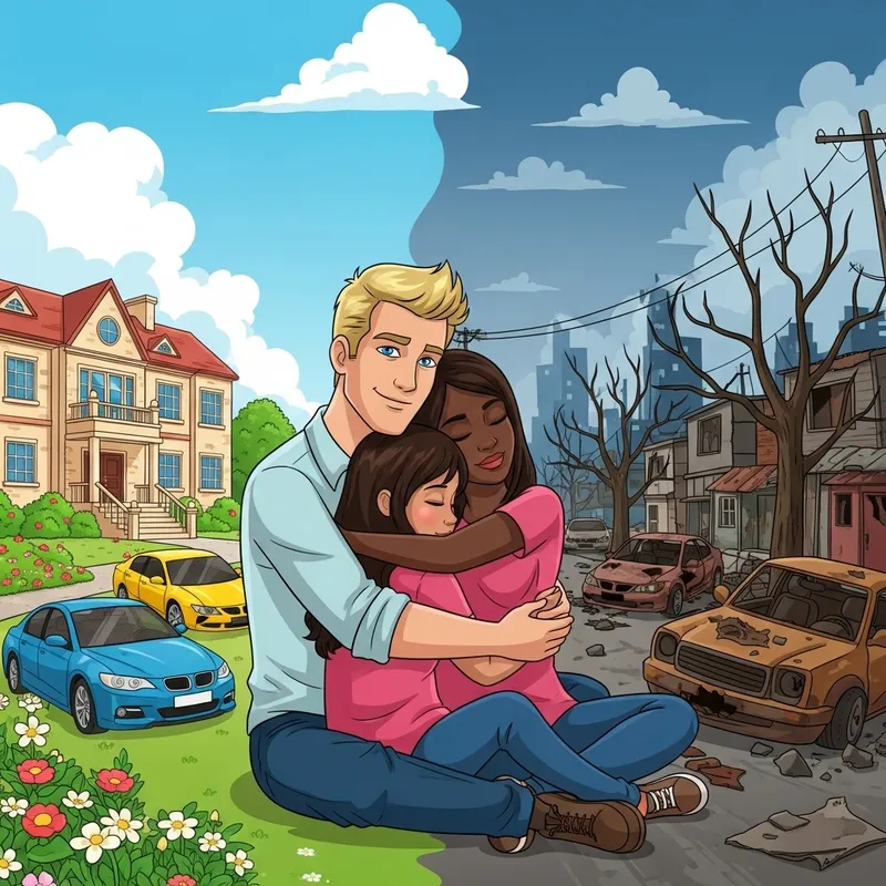 Contrasting Wealth and Poverty Cartoons: Symbolic Unity of Love