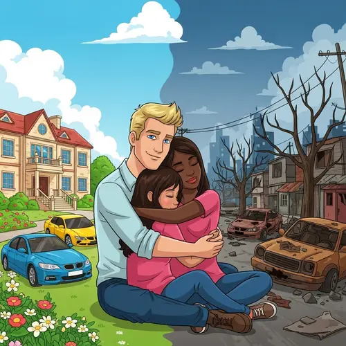 Contrasting Backgrounds Cartoon: Wealth vs. Poverty Depiction