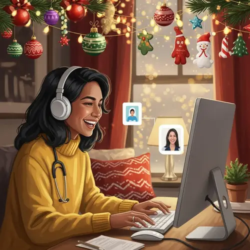 Festive Virtual Consultation: Joyful South Asian Individual