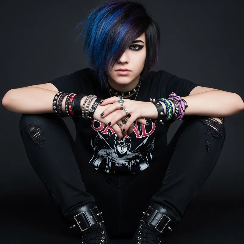 Cute Emo Asian Teen with Colorful Hair