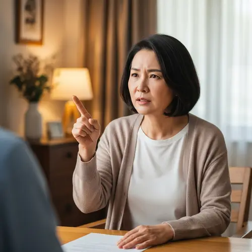 Asian Female 50s Expressing Discontent | Home Scene