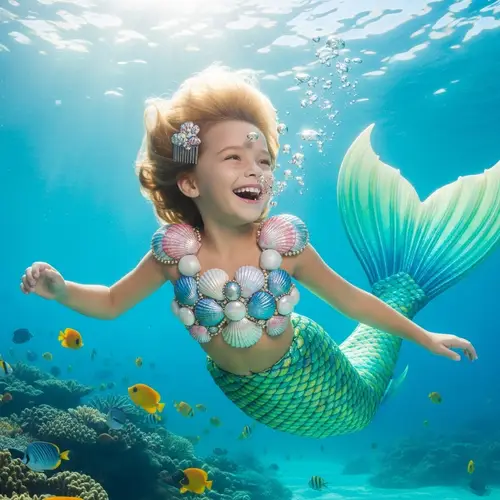 5-Year-Old Mermaid Girl Leah with Blonde Tousled Hair