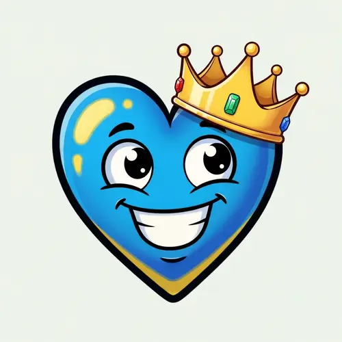Smiling Blue Heart Emoji with Golden Crown Illustration