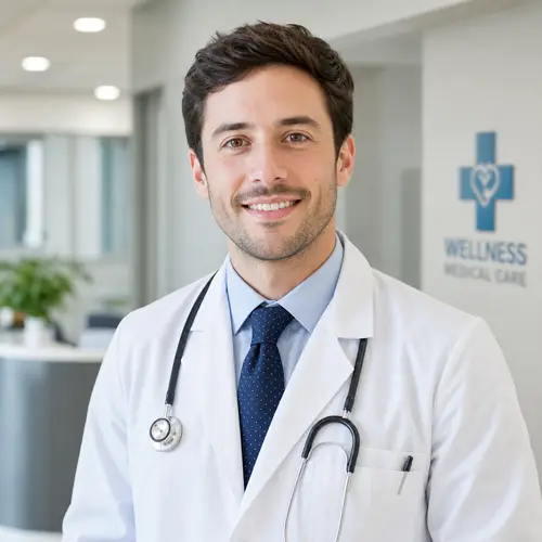 Friendly Doctor Headshot in Modern Clinic
