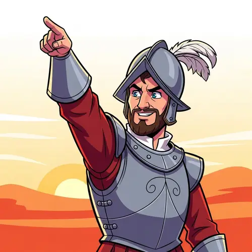 Smiling Spanish Conquistador in 15th Century Cartoon Style