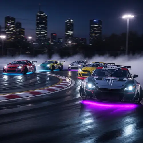 Intense Street Racing Scene with High Performance Cars