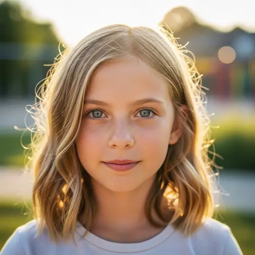 Blonde Hair & Blue Eyes: 9-Year-Old Caucasian Girl