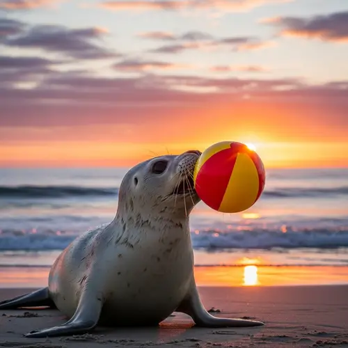 Baby Seal Playing with Beach Ball | Beautiful Sunset View