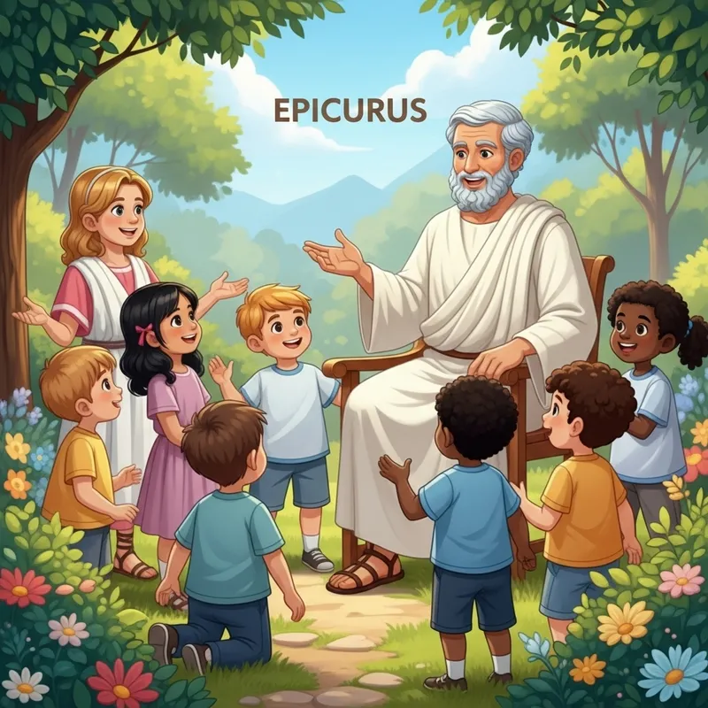 Epicurus with Diverse Children: Joyful Philosophy Scene