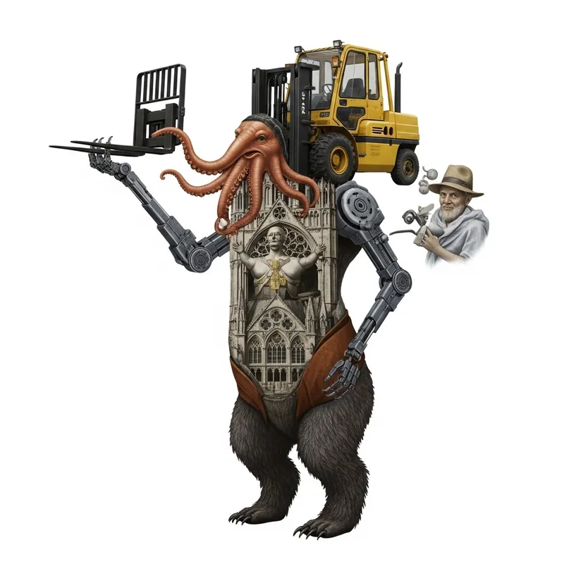 Bear-Legged Man with Forklift Arms, Cathedral Body, and Octopus Nose Bear-Legged Man with Forklift Arms, Cathedral Body, and Octopus Nose