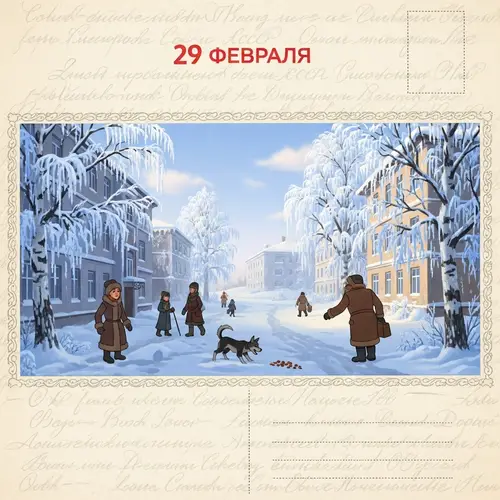 Vintage Soviet Winter Postcard | Feb 29 Animation Scene